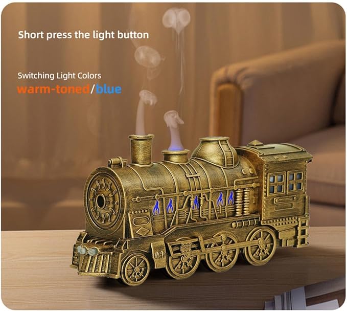 Train Shaped Essential Oil Diffuser, 300ml Vintage Steam Train Aromatherapy Essential Oil Diffuser Humidifier with Dual-Color LED Light, 2 Mist Modes and Auto Shut-Off, for Bedroom