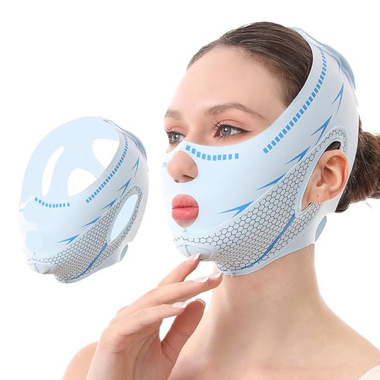 Anti-Snoring Sleep Mask with Aromatherapy, Face Firming & Snoring Solution, Relaxing Chin Strap for Anxiety Relief, Improved Sleep & Jawline Contouring for Adults（Blue）