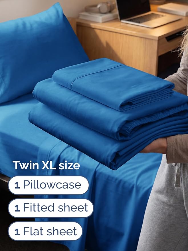 Extra Deep Twin XL Sheet Set - 3 Piece Breathable & Cooling Bed Sheets - Easily Fits 18 to 24 inch Mattress - Ultra Soft, Wrinkle & Fade Free w/ Extra Deep Pockets - Hotel Luxury Bedding - Royal Blue