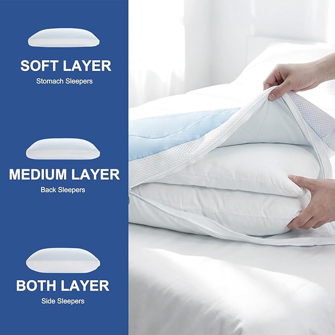 Cooling Adjustable Pillow for Side, Back, Stomach Sleepers，Customizable Support Pillows for Neck Pain Relief，King Size Set of 1 Luxury Bed Pillow.