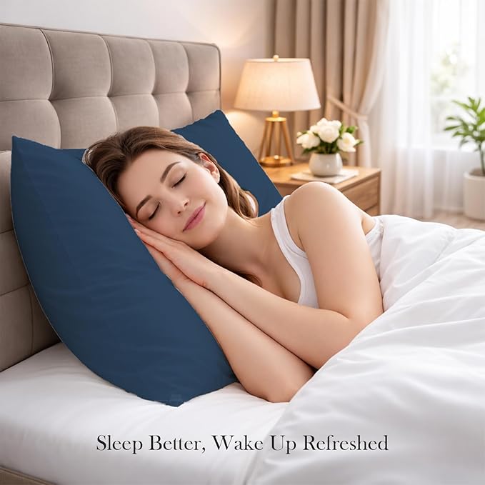 400 Thread Count 100% Egyptian Cotton Queen Size Pillowcases Set of 4, Soft & Breathable Sateen Weave, Envelope Closure, Hotel Luxury Bed Linen, Durable & Fade Resistant, 20"x30", Medium Blue