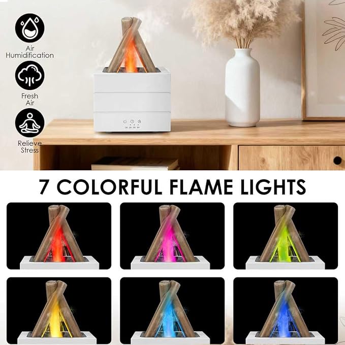 Bonfire Essential Oil Diffuser, 280ml Ultrasonic Flickering Flame Aroma Diffuser with 7 Color LED Lights, Remote & Timer Humidifier, Campfire Diffusers for Bedroom Yoga Home Office Decor Gift