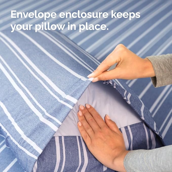 Standard Pillow Cases Set of 4 - Soft Hotel Quality Pillowcase Covers - Comfy, Cozy Bedding for Women, Men, Kids & Teens - Machine Washable Pillow Protectors - 4 Piece - Standard Size Blue Stripes