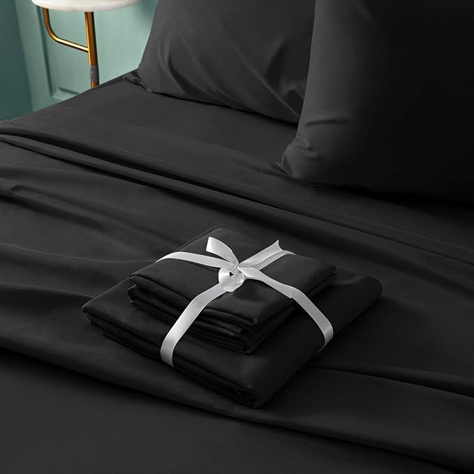 BYSURE 6 Pieces Bed Sheets Set(King, Black) - 1800 Thread Count Super Soft 100% Microfiber Sheets with Deep Pockets, Wrinkle & Fade Resistant Bedding