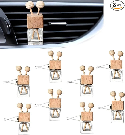8PCS Empty Car Diffuser Bottle, Refillable Car Air Freshener Vent Clip, Car Air Freshener Diffuser Empty Glass Bottles, Car Scent Diffuser Bottle for Most Vehicles Interior Accessories
