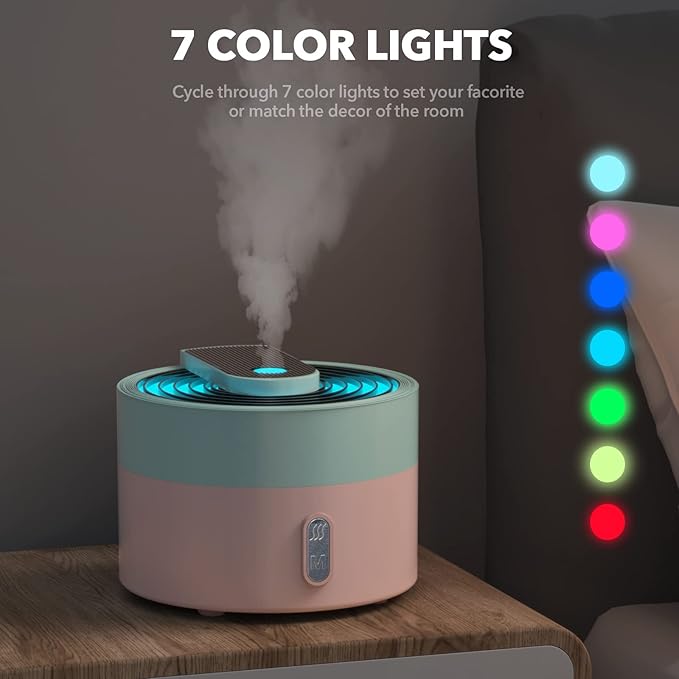 DAROMA Aromatherapy Diffuser, 220ML Cool Mist Humidifier, 7 Color Lights, 2 Mist Modes, Whisper-Quiet, USB Type-C Charger, Cyan-Pink