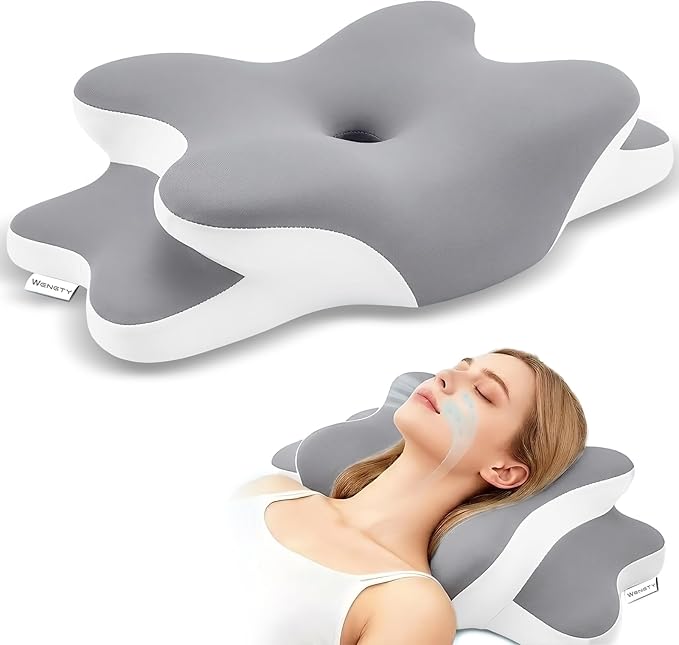Sleep Apnea Pillow with Neck Pain & Snoring Relief-Orthopedic Cervical Pillow,Ergonomic Contour Memory Foam Pillow for Side,Back,Stomach,Dreamers Relief,Medium Firm Support (Gray, Queen Size)