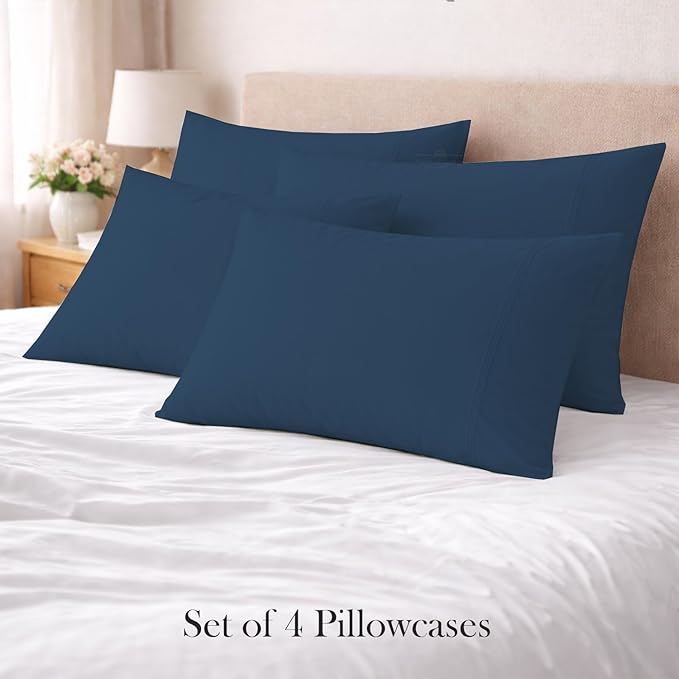 400 Thread Count 100% Egyptian Cotton Queen Size Pillowcases Set of 4, Soft & Breathable Sateen Weave, Envelope Closure, Hotel Luxury Bed Linen, Durable & Fade Resistant, 20"x30", Medium Blue