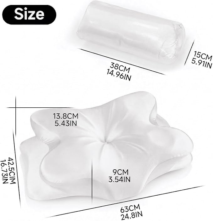 2-Pack Cervical Neck Pillow for Neck Pain Relief,Ergonomic Memory Foam Contour Pillow with Wrinkle-Resistant Silky Satin Fabric Cover,Orthopedic Bed Pillow for Side,Back,Stomach Sleepers,White