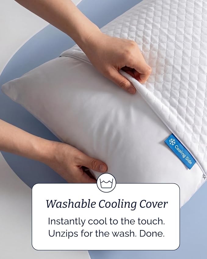 Cooling Pillow Standard Size Set of 2 - Breathable Cooling Bed Pillows for Hot Sleepers - Adjustable Shredded Memory Foam - Soft or Firm, Supportive for Side, Back & Stomach Sleepers - Washable Cover