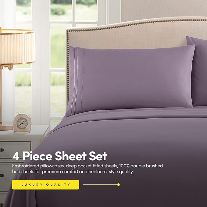1500 Supreme Collection Twin Sheet Sets Plum - 3 Piece Bed Sheets and Pillowcase Set for Twin Mattress - Extra Soft, Elastic Corner Straps, Deep Pocket Sheets, Twin Plum