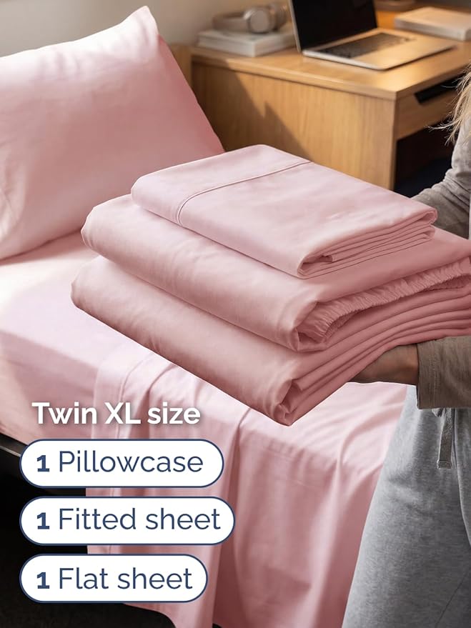 Extra Deep Twin XL Sheet Set - 3 Piece Breathable & Cooling Bed Sheets - Easily Fits 18 to 24 inch Mattress - Ultra Soft, Wrinkle & Fade Free w/ Extra Deep Pockets - Hotel Luxury Bedding - Baby Pink