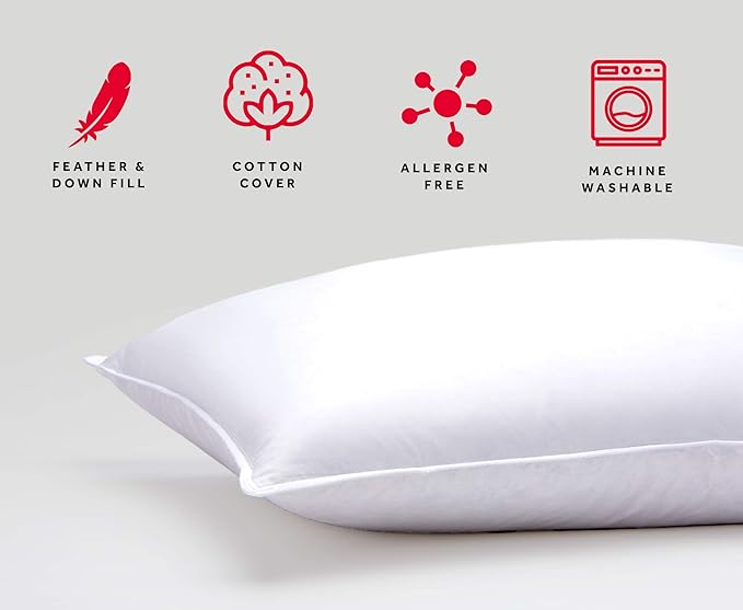 Marriott Luxury Hotel Pillows | Standard Size Feather & Down Pillow for Side & Back Sleepers | Plush Dual-Chamber Design, Hypoallergenic & Machine Washable | 1 Pack