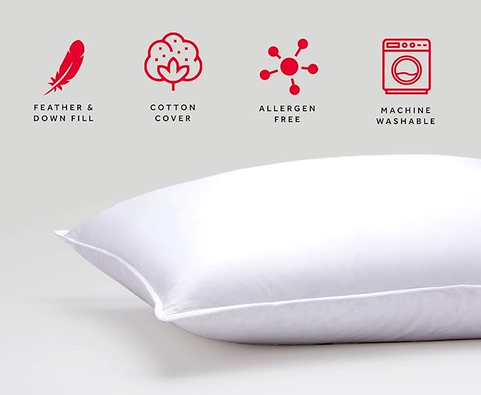 Marriott Luxury Hotel Pillows | Queen Size Feather & Down Pillow for Side & Back Sleepers | Plush Dual-Chamber Design, Hypoallergenic & Machine Washable | 2 Pack