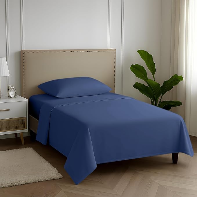 Carressa Linen 100% Egyptian Cotton Twin Sheets Set - 600 Series Hydrangeas Collection Egyptian Cotton Luxury Twin Sheets (3 PC, Deep Blue), 16" Deep Pocket, Soft, Cooling, Sateen Weave Bedding