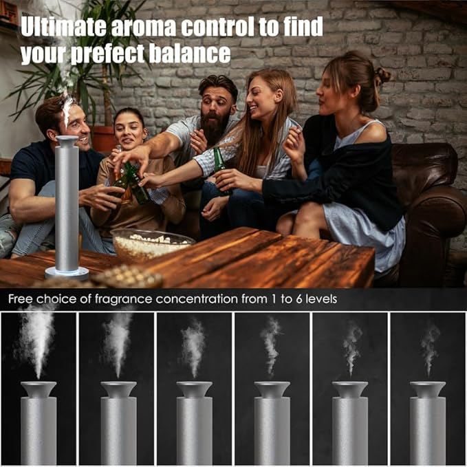 Waterless Scent Diffuser Machine with 4 Lights and Breathing Lights Modes Max Coverage 2500 sq.ft. Essential Oil Diffusers Fragrance Large Room Rechargeable App Remote Control Ancient Silver