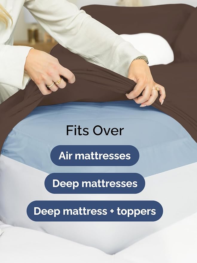 Extra Deep King Sheet Set - 4 Piece Breathable & Cooling Bed Sheets - Easily Fits 18 to 24 inch Mattress - Ultra Soft, Wrinkle & Fade Free w/ Extra Deep Pockets - Comfy Hotel Luxury Bedding - Brown