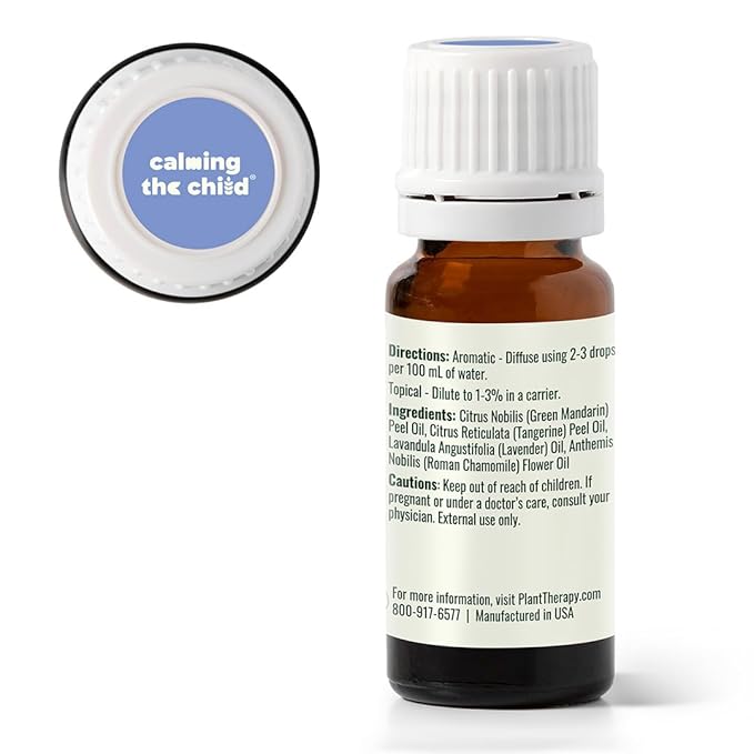 Plant Therapy Kids Calming The Child Essential Oil Blend 10 mL (1/3 oz), 100% Pure, KidSafe, Undiluted, Relaxing Aromatherapy for Sleep, and Stress Relief