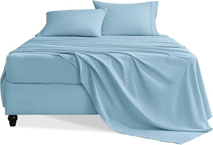 Twin Sheets Set, 3 Pieces Hotel Luxury Soft Microfiber Bed Sheets Set, Up to 16" Deep Pockets, Oeko-Tex Sheets with Elastic, Breathable, Wrinkle Free (Sky Blue, Twin)