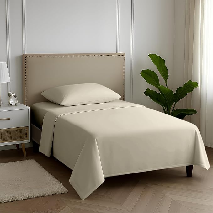 Carressa Linen 100% Egyptian Cotton Twin Sheets Set - 600 Series Hydrangeas Collection Egyptian Cotton Luxury Twin Sheets (3 PC, Ivory Cream) 16" Deep Pocket, Soft, Cooling, Sateen Dorm Room Bedding