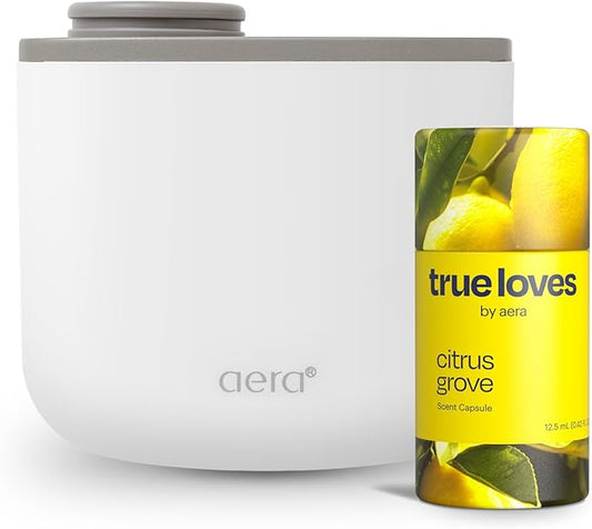 AERA Mini Waterless Plug-in Essential Oil Diffuser for Rooms 100–400 Sq Ft + Citrus Grove Scent – Smart Scent Machine with App & Alexa Control, Luxury Home Fragrance Starter Kit (Includes 1 Capsule)