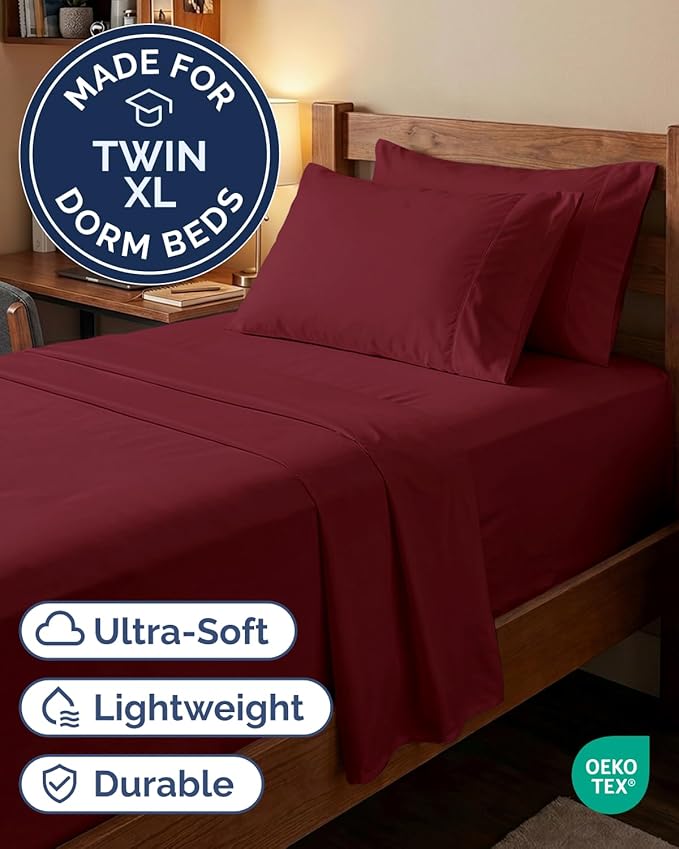 Extra Deep Twin XL Sheet Set - 4 Piece Breathable and Cooling Sheets - Hotel Luxury Bedding for Women, Men, Kids & Teens - Easy Secure Fit - Soft, Wrinkle Free & Comfy - Extra Deep Pockets - Burgundy