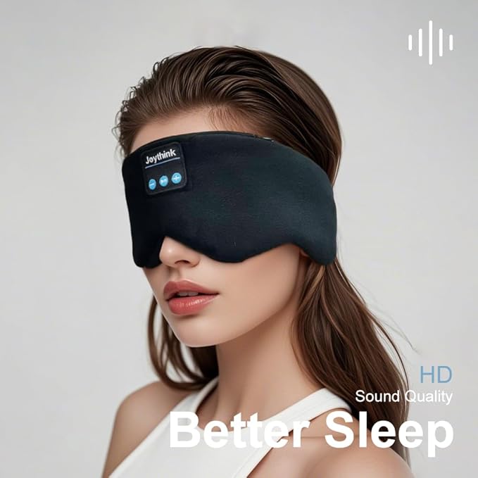 Joythink Weighted Eye Masks Bluetooth Sleep Mask Headphones Silk Wireless Bluetooth Headband for Side Sleepers Blackout for Airplane Travel Men Women Black