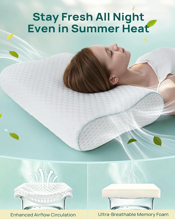 Releep Cervical Neck Pillow, Side Sleeper Pillow for Neck Pain Relief, Adjustable Contour Pillow for Sleeping, Ergonomic Memory Foam Pillow, Orthopedic Cooling Pillow Back Stomach Sleeping, Queen Soft