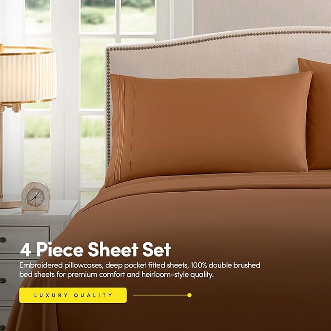 1500 Supreme Collection King Sheet Sets Mocha Brown - Luxury Hotel Bed Sheets and Pillowcase Set for King Mattress - Extra Soft, Elastic Corner Straps, Deep Pocket Sheets, King Mocha Brown