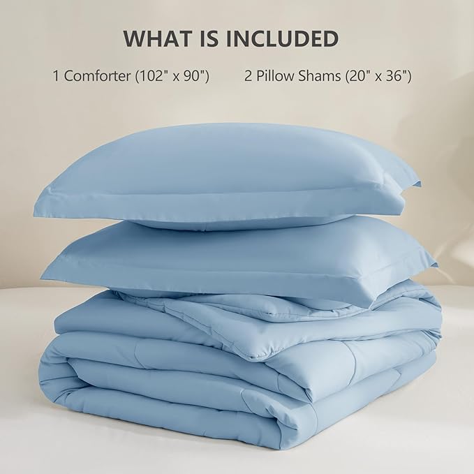 CozyLux King Size Comforter Set - Baby Blue Comforter King, 3 Pieces Box Stitched Bed Set for All Seasons, Soft Lightweight Bedding Sets with 1 Down Alternative Comforter and 2 Pillow Shams