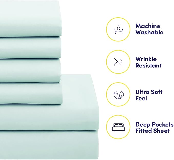 Sweet Home Collection RV Short Queen Comforter Set for RV Camper - Comforter Set with Fitted & Flat Sheet, 4 Pillowcases - Tailored for RV Short Queen Beds - Cozy Essentials for Your RV Bedroom, Aqua