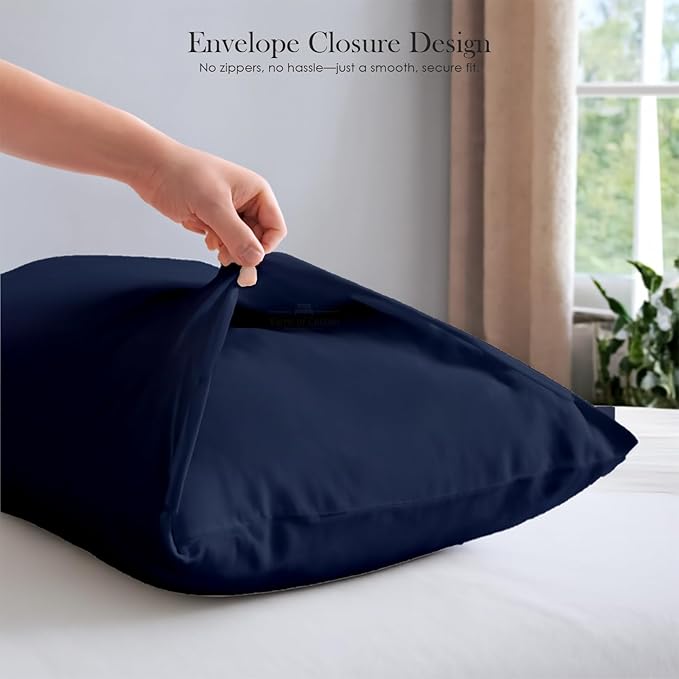 400 Thread Count 100% Egyptian Cotton Queen Size Pillowcases Set of 4, Soft & Breathable Sateen Weave, Envelope Closure, Hotel Luxury Bed Linen, Durable & Fade Resistant, 20"x30", Navy Blue