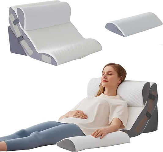 Ahpmeoa 4PCS Wedge Pillow Set for After Surgery, Back Pillow for Bed Sitting up, 10-in-1 Foam Wedge Pillow for Acid Reflux & Back Pain Relief, Post Surgery Pillow for GERD & Snoring, White
