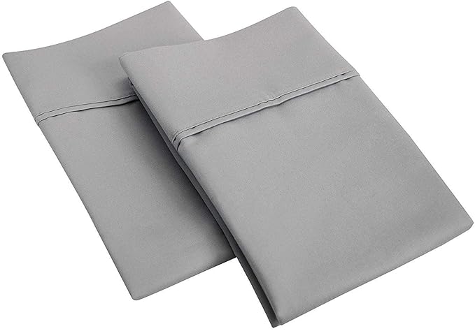Mattress-Homes Hotel Quality Premium Pillowcases King Size Set of 4 Cotton Pillows for Sleeping, Smooth & Silky Cozy Breathable Bed Pillow Covers Machine Washable in Light Grey Solid