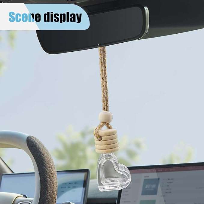 5PCS Hanging Car Air Freshener Essential Oil Diffuser Charm- 8ml Empty Glass Bottle Perfume Pendant Automobile Aromatherapy Diffuser- Auto Interior Decoration for Rearview Mirror Ornament (Heart)
