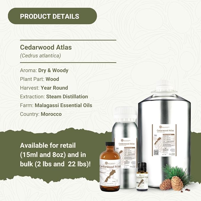 Pure Cedarwood (Atlas) Essential Oil (22lbs) - Direct from Malagassi Essential Oils Farm in Morocco - Essential Oils for Diffusers and Aromatherapy | Pure Therapeutic Grade