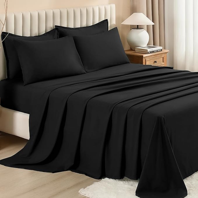 Litanika Twin Comforter Sets Black - 5 Pieces Bed in a Bag Beddding Sets, Solid Lightweight Bed Set with Comforter, Sheets, Pillowcase & Sham