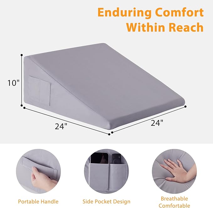 Ruqmuis Wedge Pillow for Sleeping, 10" Bed Wedge Pillow for Headboard, Triangle Incline Wedges for Acid Reflux, Pillow Wedge for Back Pain Relief, Elevated Leg Pillows After Surgery, Snoring, Velvet