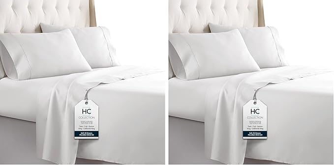HC COLLECTION Bed Sheets Set, Hotel Luxury Platinum Collection 1800 Series Bedding Set, Deep Pockets, Wrinkle & Fade Resistant, Hypoallergenic Sheet & Pillow Case Set (Queen, White) (Pack of 2)