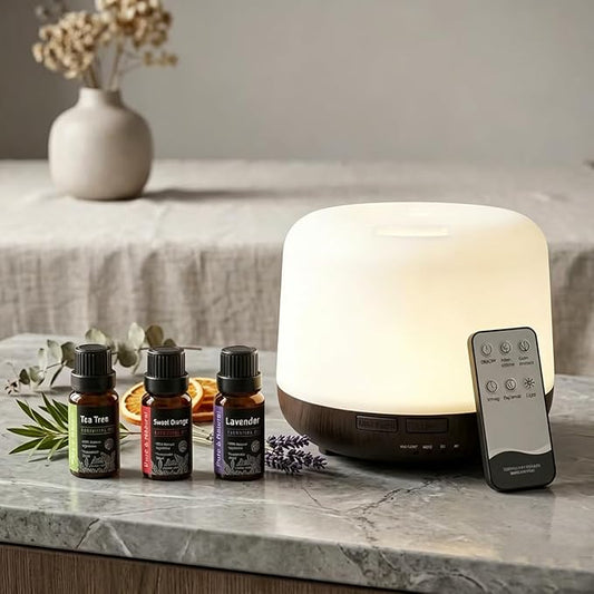 500ML Aromatherapy Essential Oil Home Diffuser with Remote Control, Large Room Cool Mist Air Humidifier for Relaxing Atmosphere in Home Office Bedroom