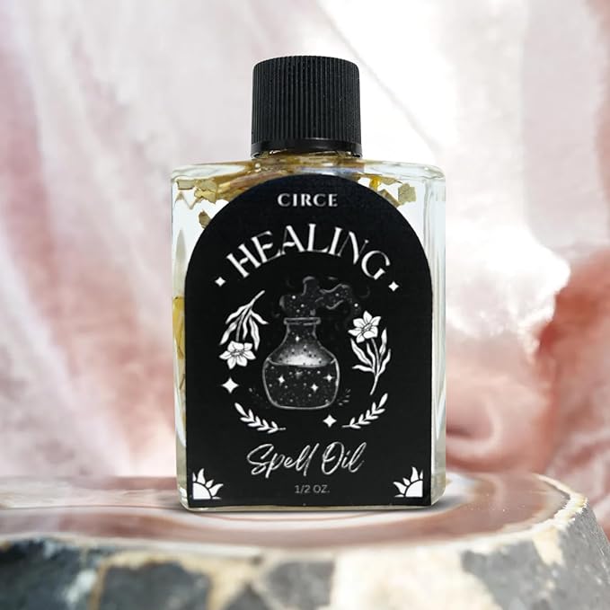 CIRCE Healing Spell Oil - Invite Peace & Emotional Balance - Add to Bath, Use in Rituals, Wear as Fragrance to Align with Desires - Coconut Oil, Calendula Herb, Eucalyptus & Lavender - 1/2oz