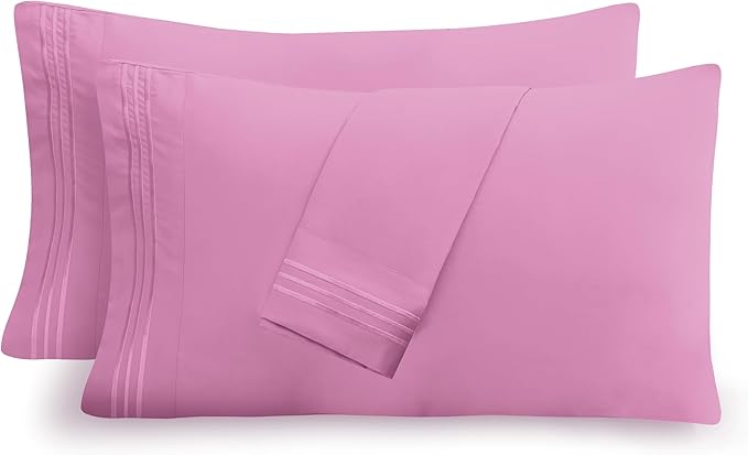 Mocassi 2-Piece Premium King Pillowcase Set 1800 Series Hotel Quality Microfiber - Soft and Breathable with 3-Line Embroidery Wrinkle and Stain Resistant, Easy Care, 20" x 40", Light Pink