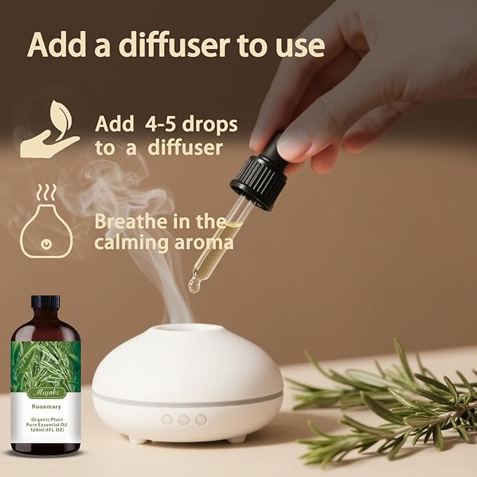 Rosemary Essential Oil – MLYNKL Rosemary Oils 4.33 fl oz for Diffusers, Humidifiers, Massage, DIY Candles, Soap, Cleaning, Home, Yoga, Office, Gifts - 130 ml