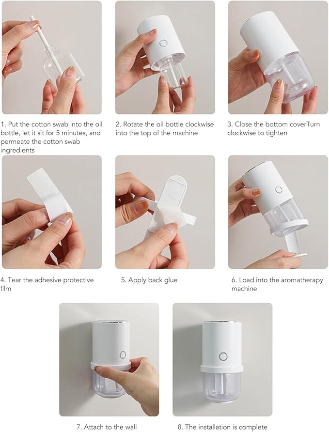 Smart Diffuser Essential Oil Mist Sprayer with Induction Night Light 55ml Capacity for Home Hotel Office White