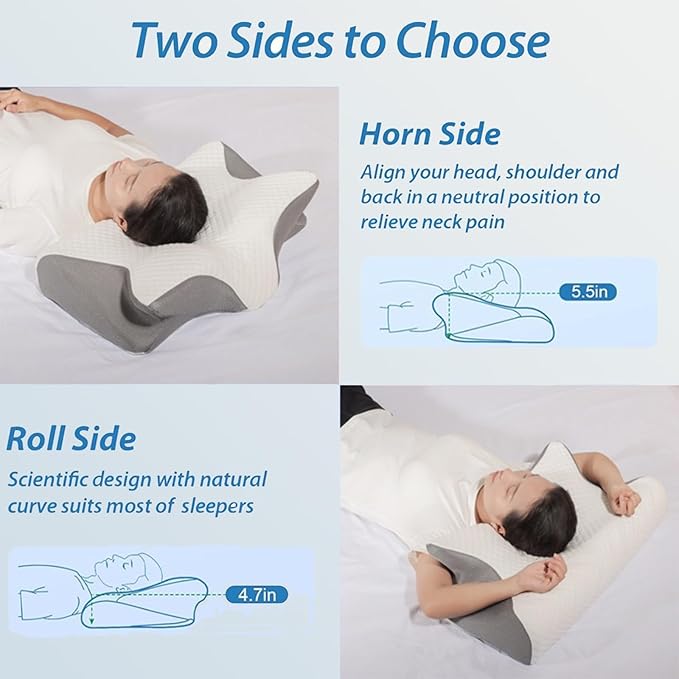 Doreve Cloudfaser Pillow, Cervical Neck Pillow, Dreamers Relief Pillow for Pain Relief & Sleeping, Ergonomic Contour for Side Sleepers, Necks and Shoulder Support