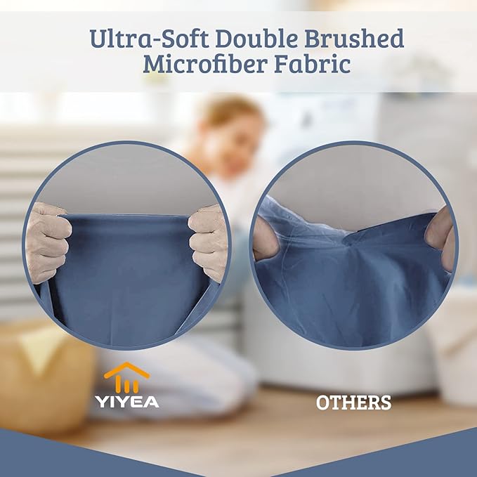 YIYEA King Pillow Cases Set of 4, Ultra Soft 1800TC Hotel Quality Double Brushed Microfiber Embroidered Pillowcases, Envelope Closure, Fade Resistant (20"x36", Denim)