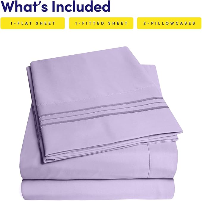 1500 Supreme Collection Full Sheet Sets Lavender - Luxury Hotel Bed Sheets and Pillowcase Set for Full Mattress - Extra Soft, Elastic Corner Straps, Deep Pocket Sheets, Full Lavender