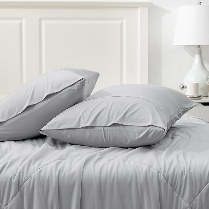 Cozy Bliss Cooling Pillow Cases for Hot Sleepers, Q-Max>0.45, King Size Set of 2, Soft & Silky Pillow Covers with Envelope Closure,Gift, Light Gray, 20x36 Inches