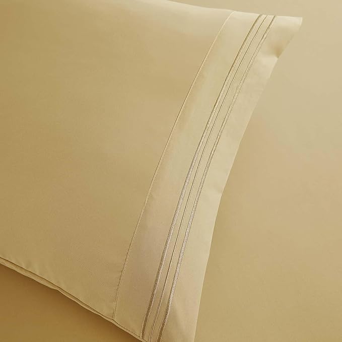 Clara Clark Queen Sheets, 6 Piece Set - Hotel Luxury Sheets for Queen Size Bed, Super Soft Bedding Set, Camel Gold