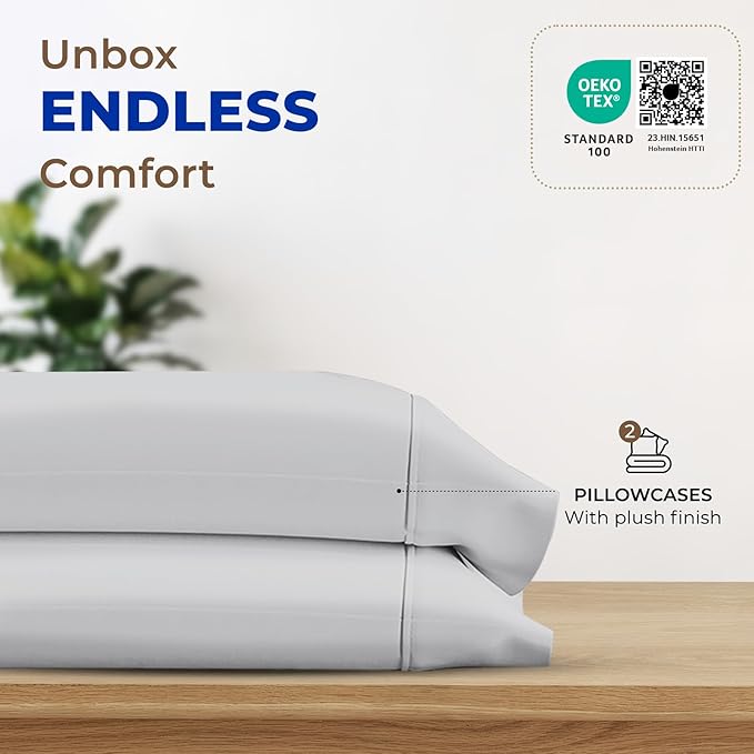 Thread Spread 100% Egyptian Cotton Pillow Cases Queen Size Set of 2 - Luxury 1000 Series Paradise Collection Queen Pillow Cases (Silver Grey), Soft Cooling Sateen Hotel Egyptian Cotton Pillowcases